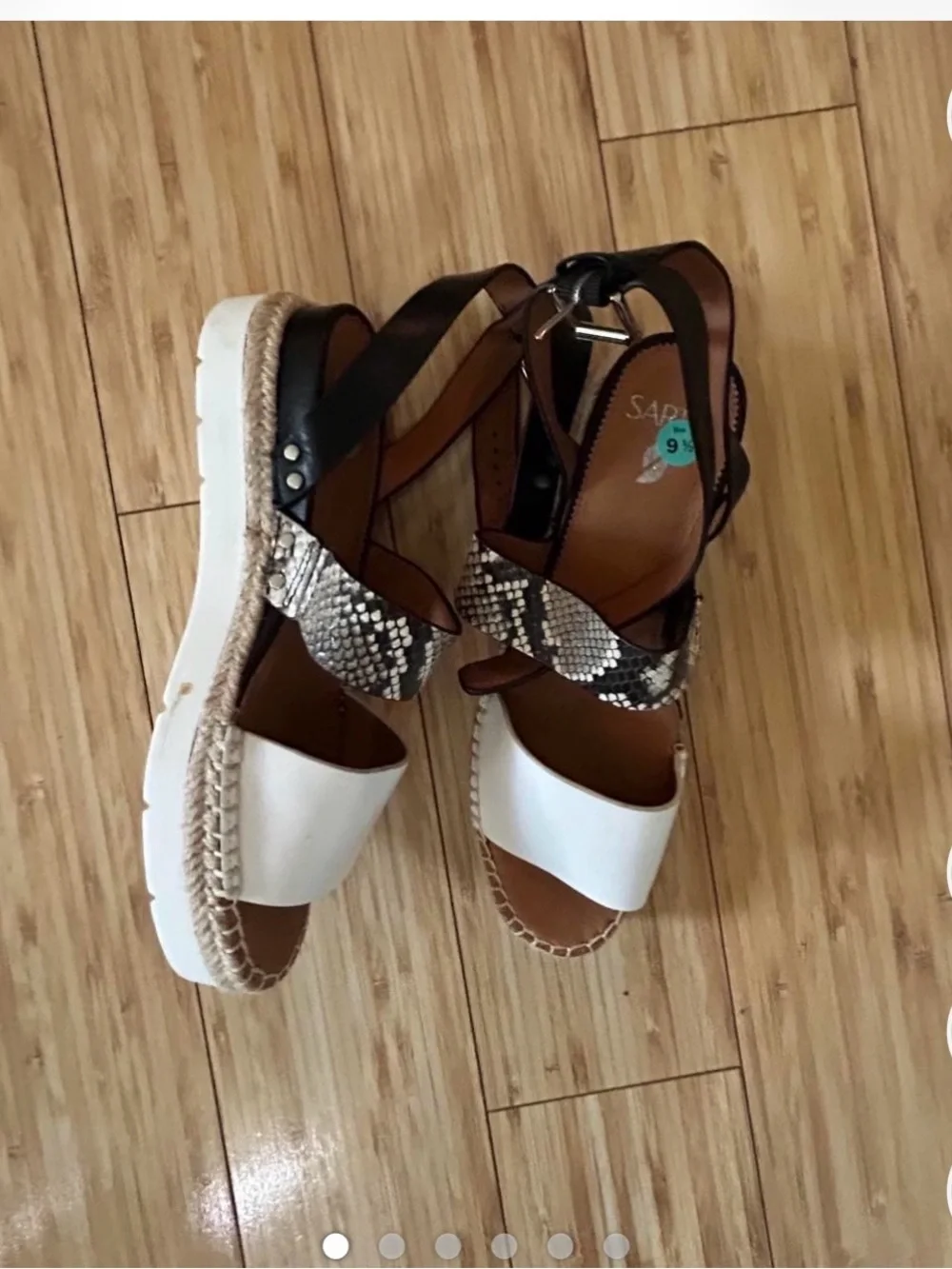 Franco Sarto  White and Black Espadrille Sandals with Snakeskin Accent
